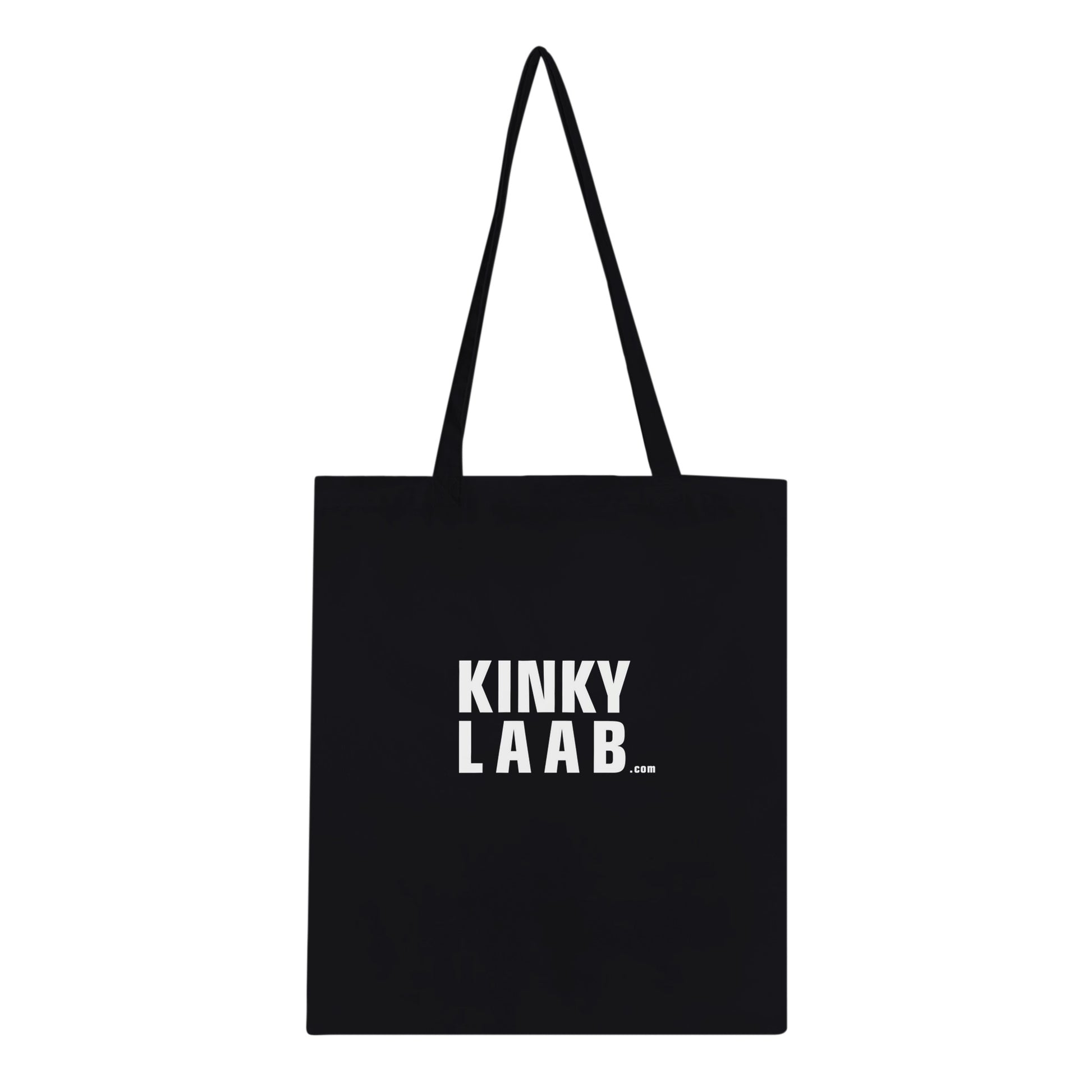Schwarzer Stofftasche, urban style, logo aufdruck von kinky laab